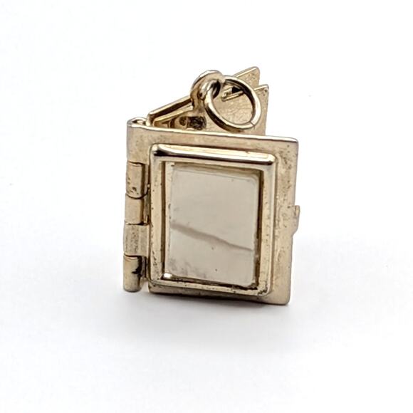 Vintage Mother of Pearl Gold Tone Rectangular Book Locket Charm Pendant - Picture 1 of 7